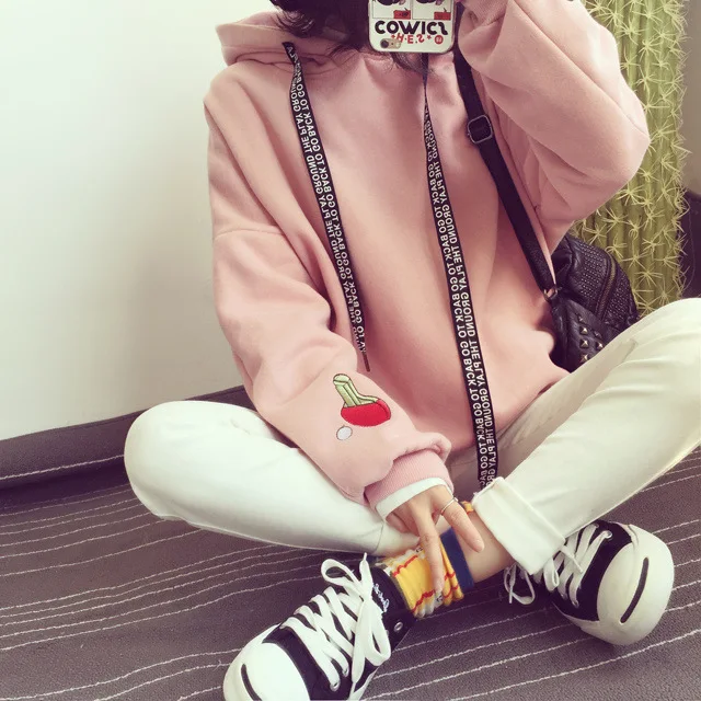 2019 Nový kórejský Roztomilý Ženy, Mikiny, Ružové a Biele Zimné Drop shipping Pulloves Top Harajuku Hip Hop Streetwear Oblečenie