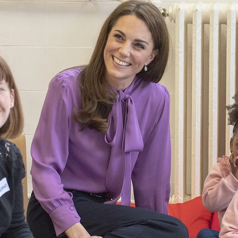 2019 Princezná Kate Middleton fialová Blúzky módne Luk dizajnér OL dlhý rukáv košele 780