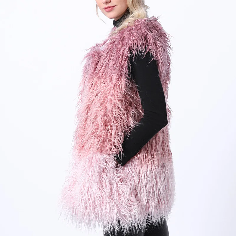 2019 Zimný z Imitácie Kožušiny kabát žena stredne dlhý fox kožušiny trávy vesta kožušinový kabát farebné šitie kožušinových dievča