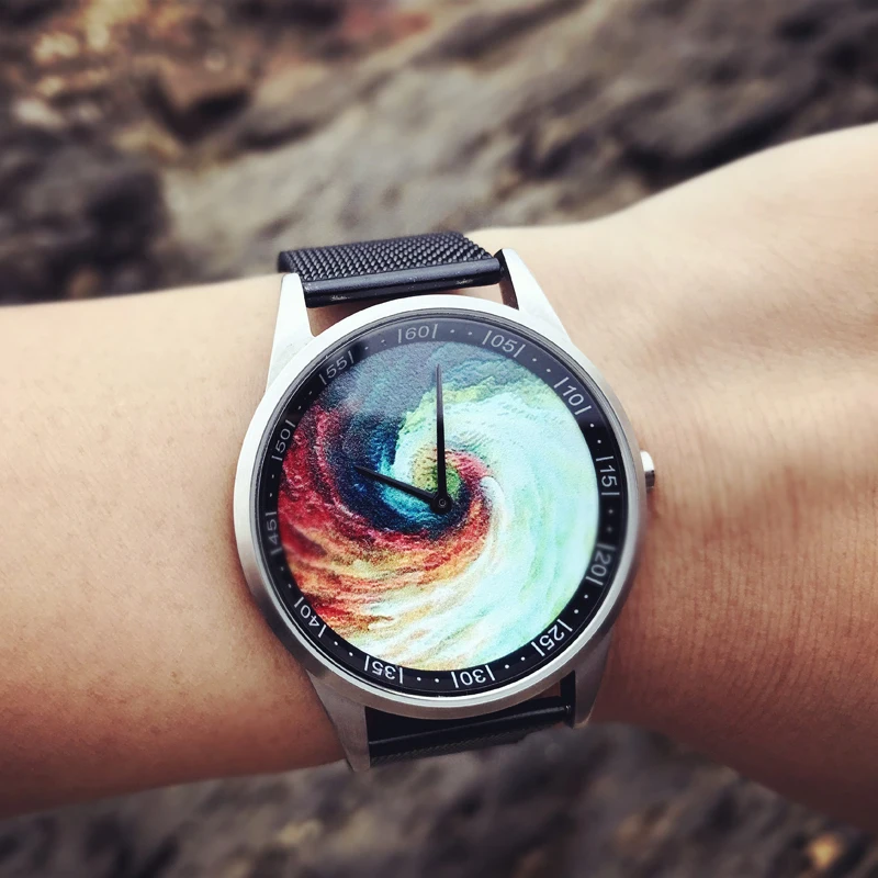 2020 Enmex dizajn náramkové hodinky 3D vír, kreatívny dizajn z nerezovej ocele Olej Maľovanie na tvár quartz hodiny hodinky