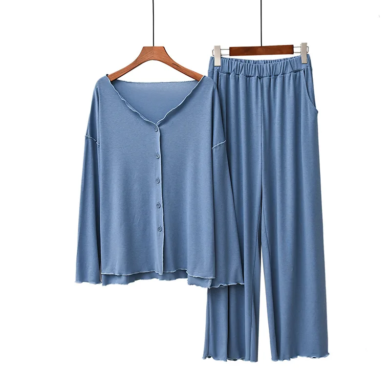 2020 Jeseň Nové Dámske Bavlnené Pyžamo Nastaviť Pohodlie Farbou Ženy Sexy tvaru oblečenie pre voľný čas 2 ks Dlhým Rukávom+Nohavice Bežné Nosenie