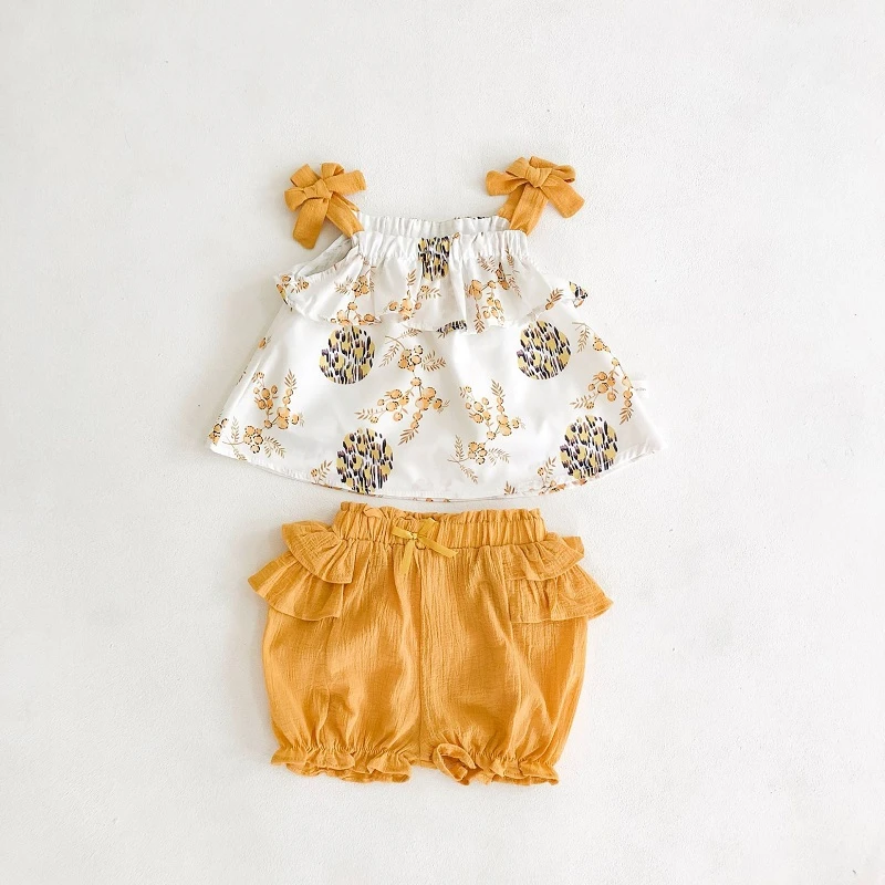 2020 Lete Novorodenca Dievča Šaty Bez Rukávov Bownet Šatka Topy + Prehrabať Nohavice Sunsuit Pláži Voľný Čas Bavlna Roztomilý Oblečenie Oblek