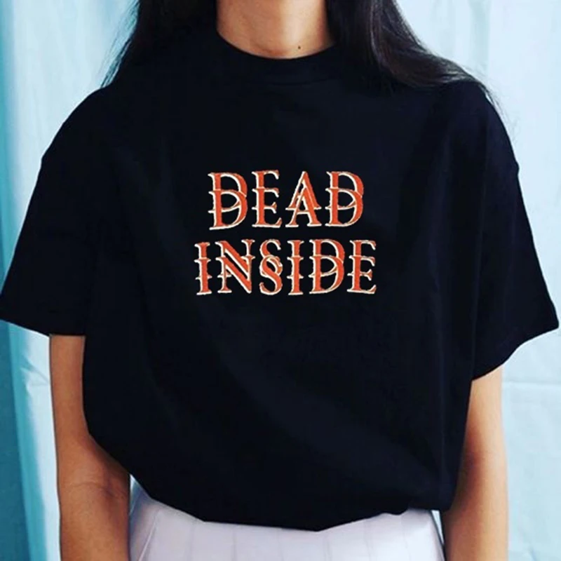 2020 Lete Ženy Mŕtvy Vnútri T-Shirt Lumbálna Grunge Štýl Čiernej O tvaru písmena tlač Tee Gotické Oblečenie