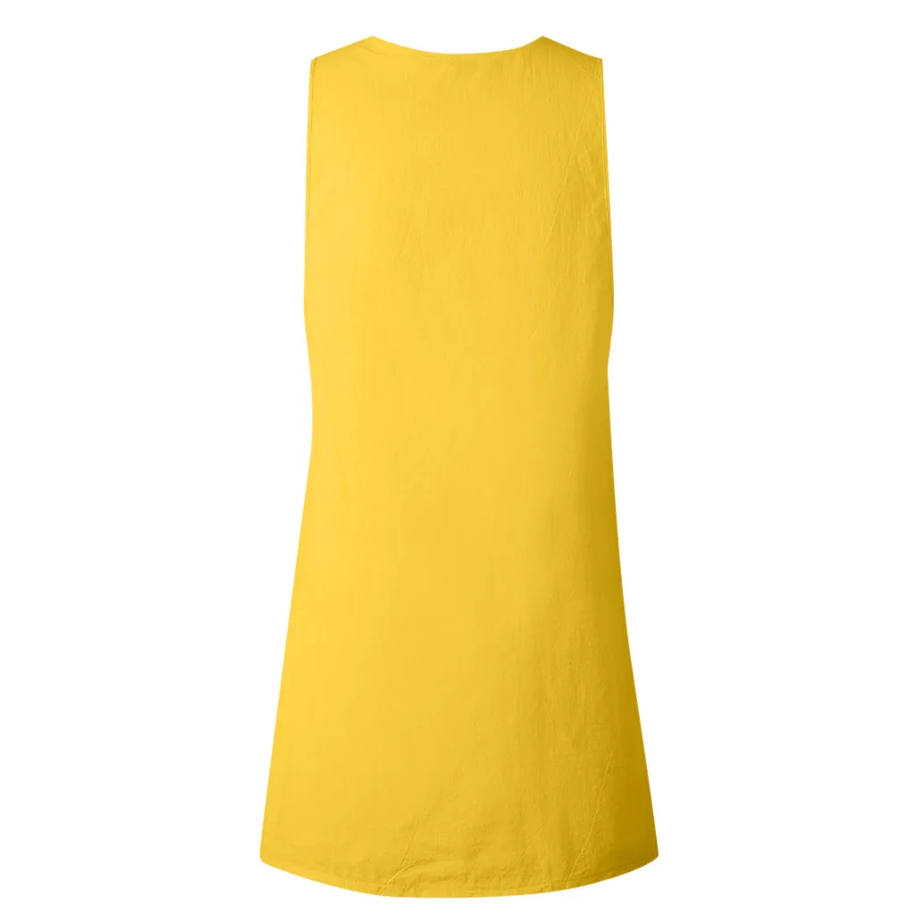 2020 Letné Šaty Žien Vestidos Plus Veľkosť jednofarebné O-krku bez Rukávov Bavlnené Vrecko Šaty Príležitostné Voľné Dámske Šaty#W3