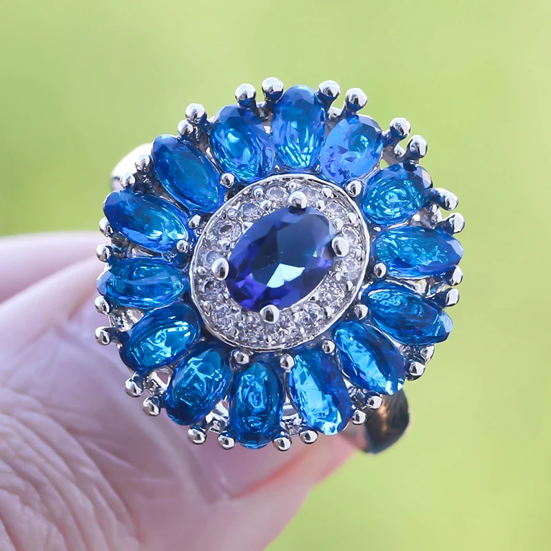 2020 Luxusné Modré Crystal Kameň Prstene pre Ženy, Nový Dizajn Kvetinové Svadobné Striebornom Krúžku Dámy Príslušenstvo Krúžok Dropshipping
