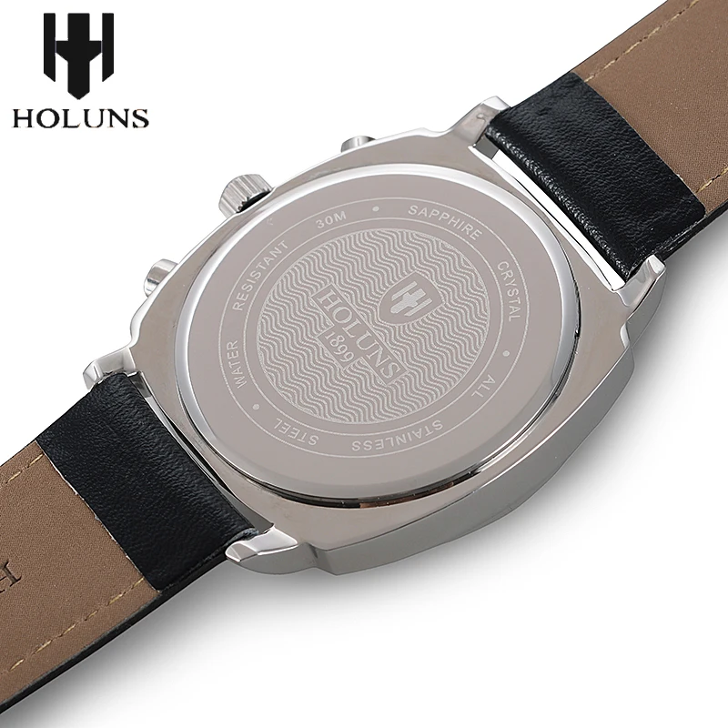 2020 mužov quartz hodinky čierne veľké dial kožené pánske hodinky top značky luxusné relogio masculino 3ATM nepremokavé HOLUNS dropshipping