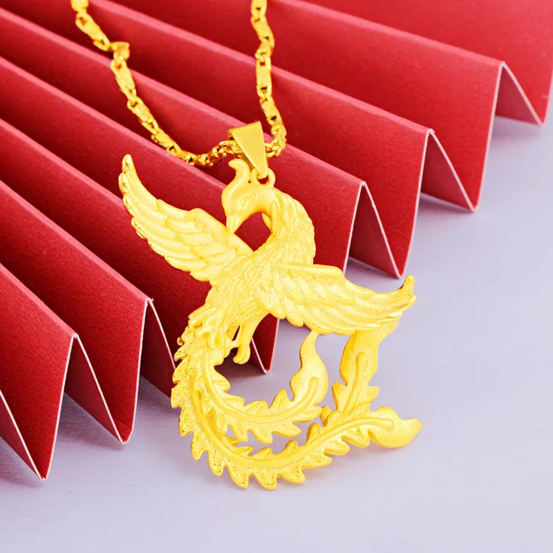 2020 Módne Doplnky, 3D Solid gold Žien pozlátené Golden Phoenix Prívesok Piesku Zlaté Svadobné Prívesok Náhrdelník Šperky
