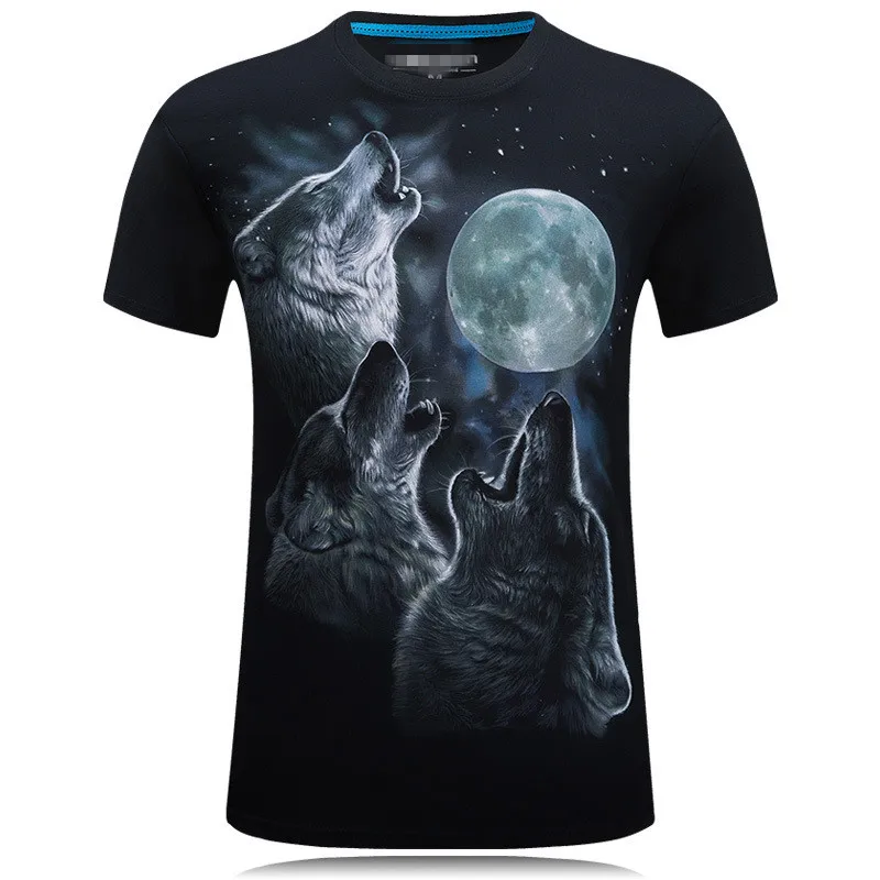 2020 Nové 3D Krátke Puzdre tričko Bavlna Dospievajúci Muži Vlk Mesiac Voľné Ležérne Módne Populárne v Pohode Klesnutie S-6XL Veľkosť Doprava Zadarmo