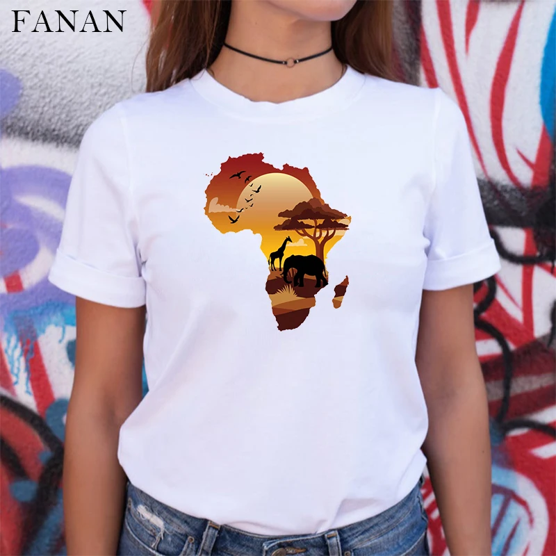 2020 Nové Afrika Mapa Grafické Tričko Melanínu, T Košele Ženy Streetwear Harajuku Topy Feministické Tees Black Kultúry Tričká Oblečenie