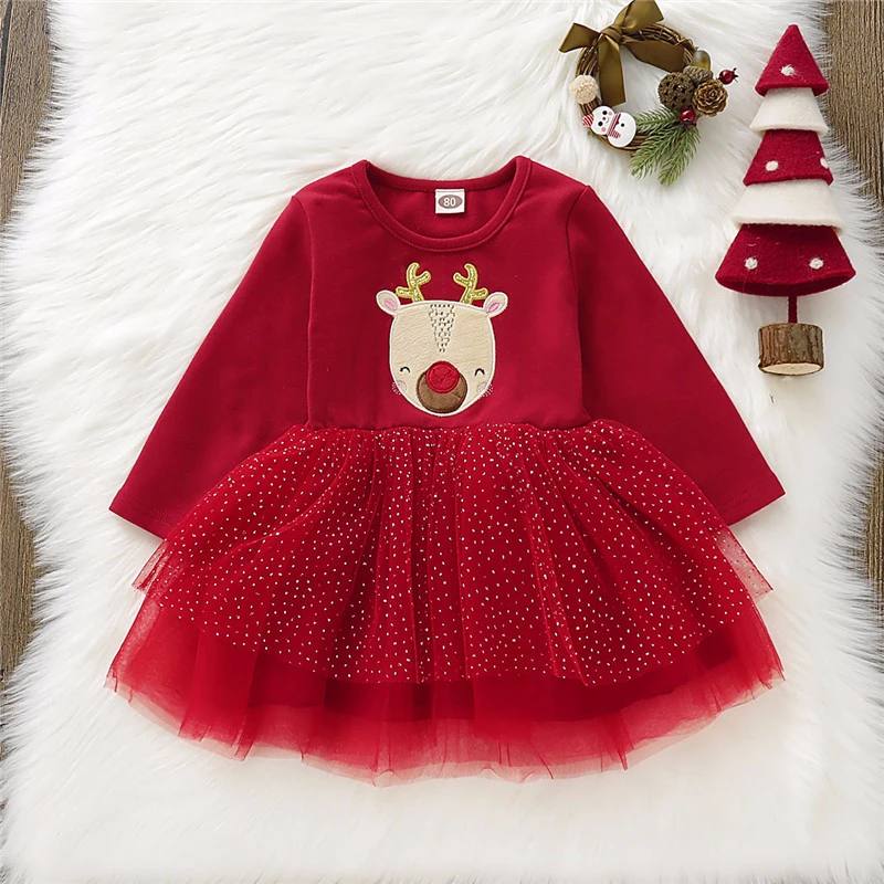 2020 Nové Batoľa Detská Deti Červená Vianočné Elk Šaty pre Dievčatá Jeseň Zimné Oblečenie