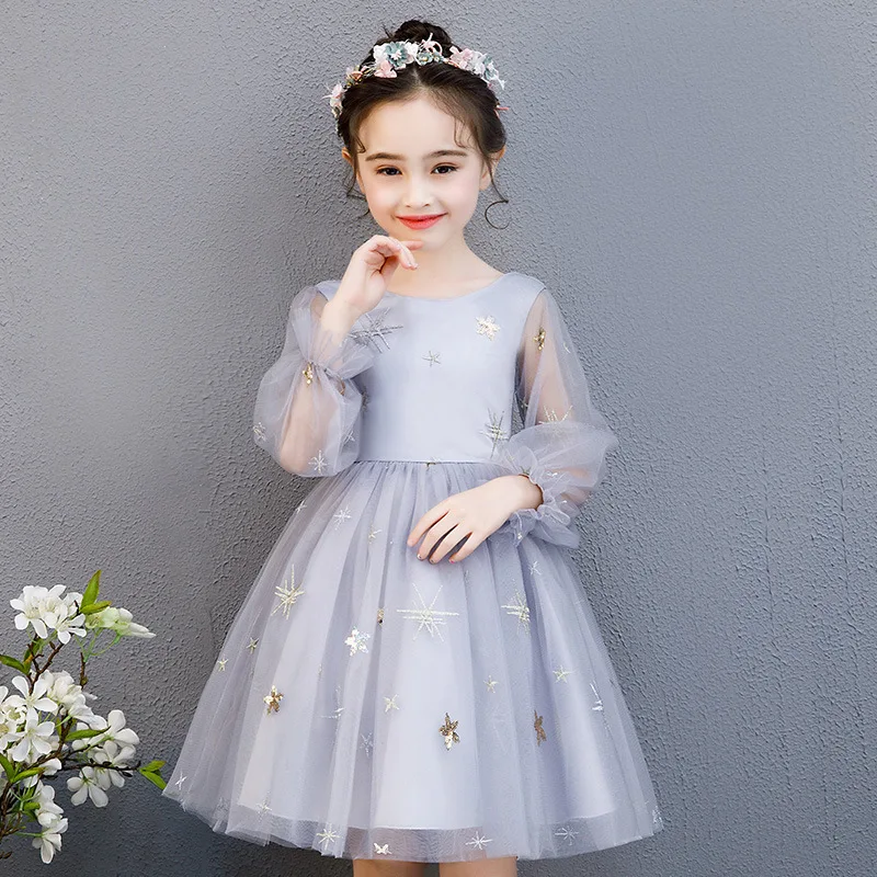 2020 Nové Jeseň Dievčatá Šaty Star tlač Pódium Šaty Elegantné Výkon Oblečenie Bowknot Načechraný Gázy Princezná Šaty