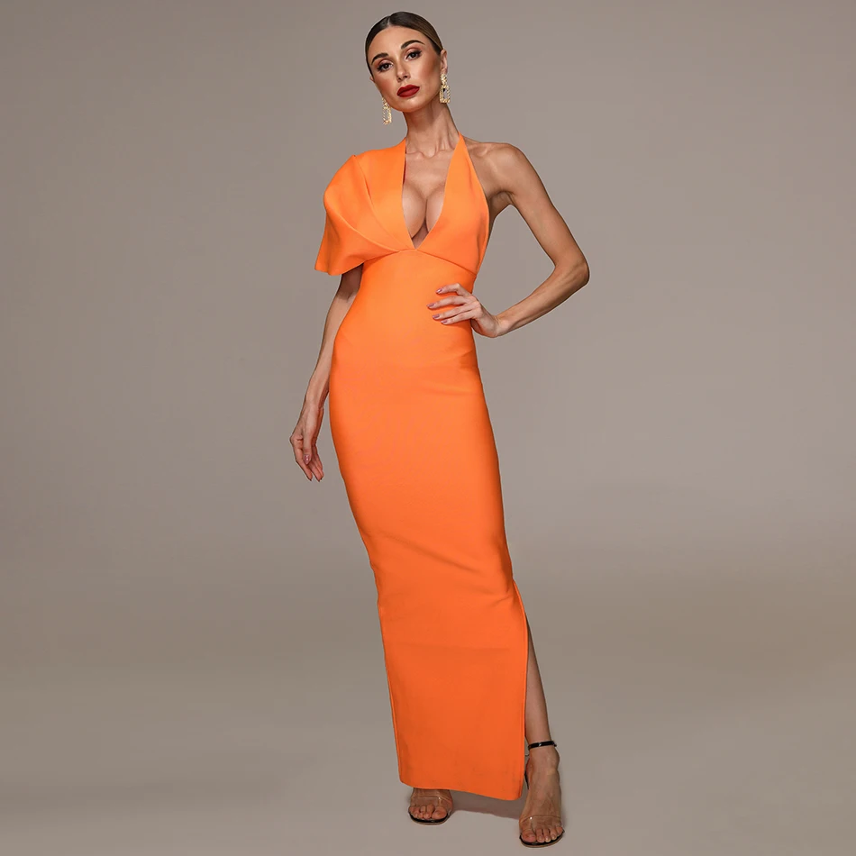 2020 Nové Letné dámske Šaty Hlboké V-neck Obväz Šaty, Sexy Bodycon Elegantné Klub Celebrity Party Oranžové Šaty Vestidos