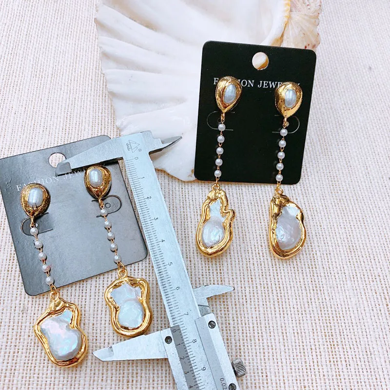 2020 Nové Ručné Pearl Tassle String Náušnice Zlaté Luxusné Barokové Pearl Visieť Náušnice Pre Ženu, Darček 3Pairs Veľkoobchod