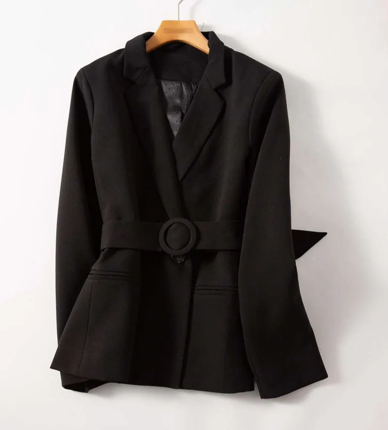 2020 Nové Čierne dámske Sako tvaru Štíhle Dámy office kabát jediného tlačidla vyhovovali žena bunda top s pásom