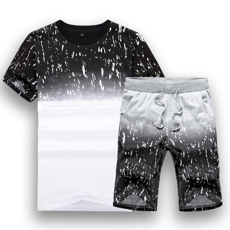 2020 Nové Športové pánske Oblek Gradient Bežné Šortky T-shirt Beh Školenia Fitness Oblečenie Telocvični Oblečenie pre Mužov Športové Oblečenie