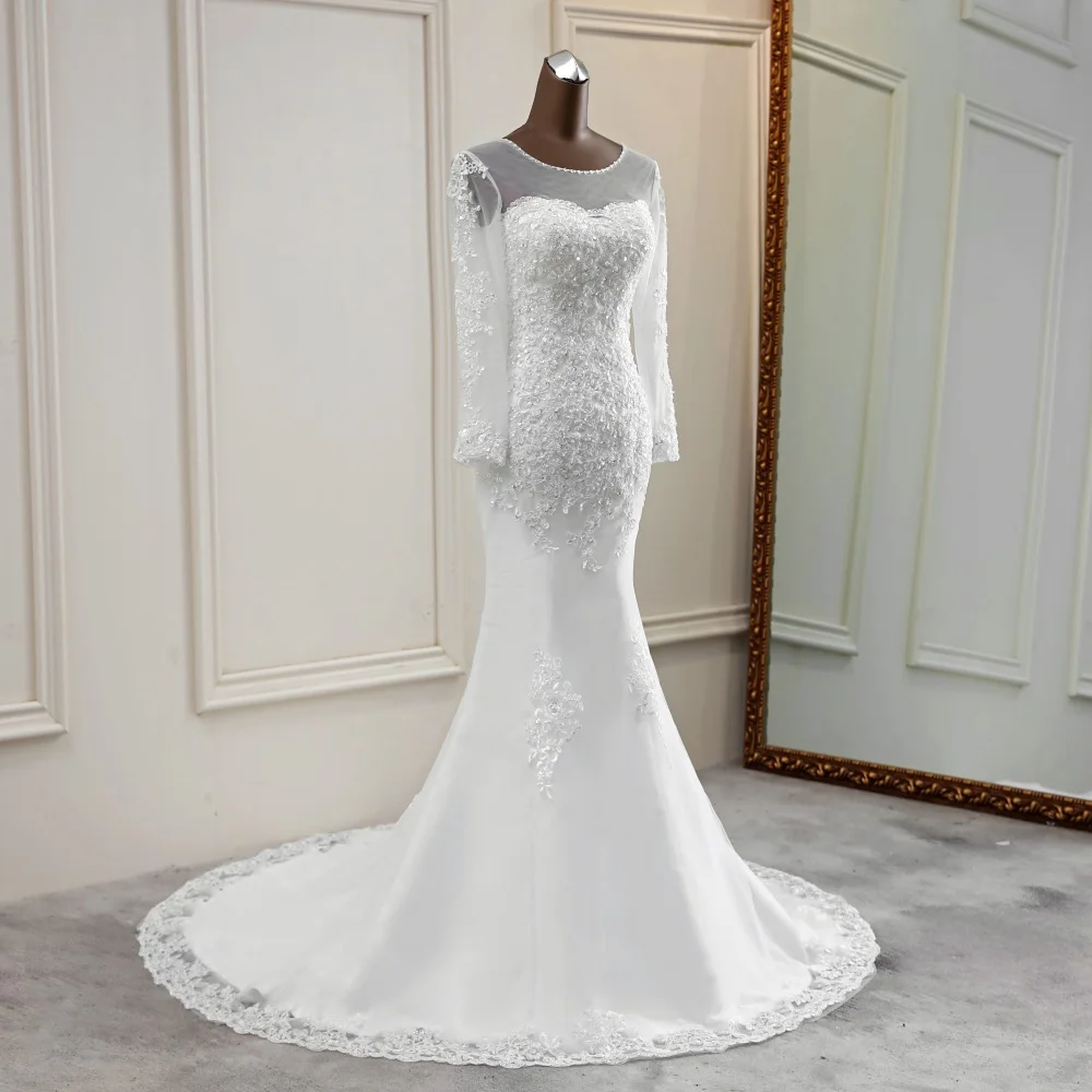 2020 nový štýl svadobné šaty s dlhým rukávom nevesta šaty transparentné svadobné šaty morskej panny vestido de noiva čipky dlho tylu manželstva