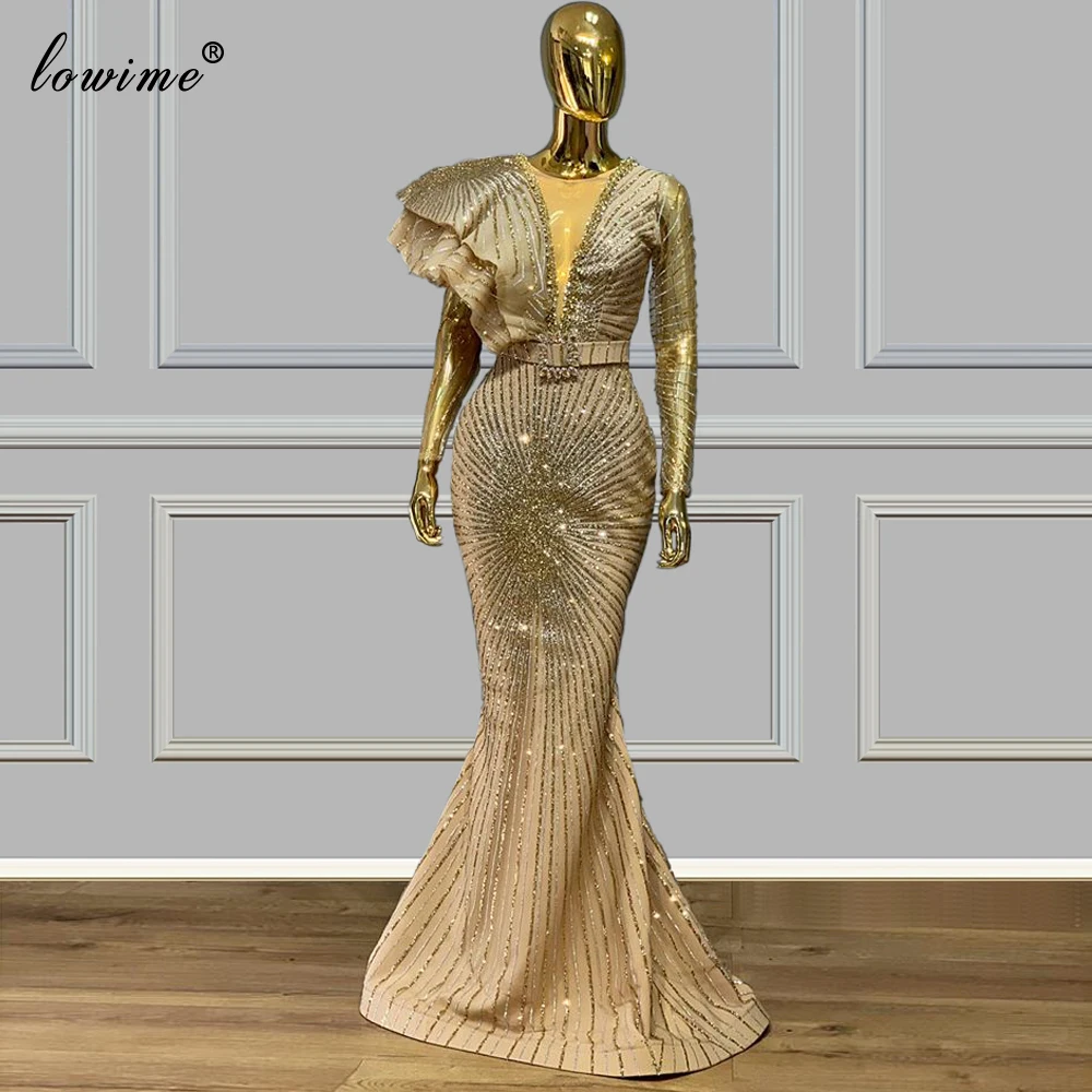 2020 Plus Veľkosť Dubaj Večerné Šaty Morskej Panny Gold Glitter Župan De Soiree Formálne Prom Šaty Strany Arabčina Couture Vestidos