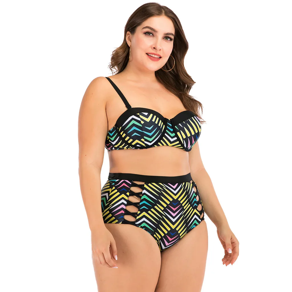 2020 Print Plus Veľkosť Bikini Set Ženy, Vysoký Pás Plavky 4XL Tuku Ženský Veľké Podprsenka dvojdielne plavky Bikiny Push Up Plážové oblečenie Pre Ženy