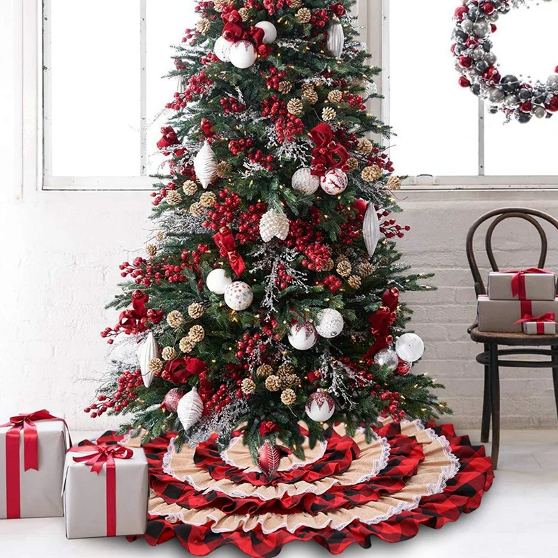 2020 Red-Black Buffalo Koberčeky Vianočný Stromček Sukne Vianoce Rohože Ozdoby Šťastné A Veselé Vianoce, Nový Rok Vianočný Strom Dekorácie