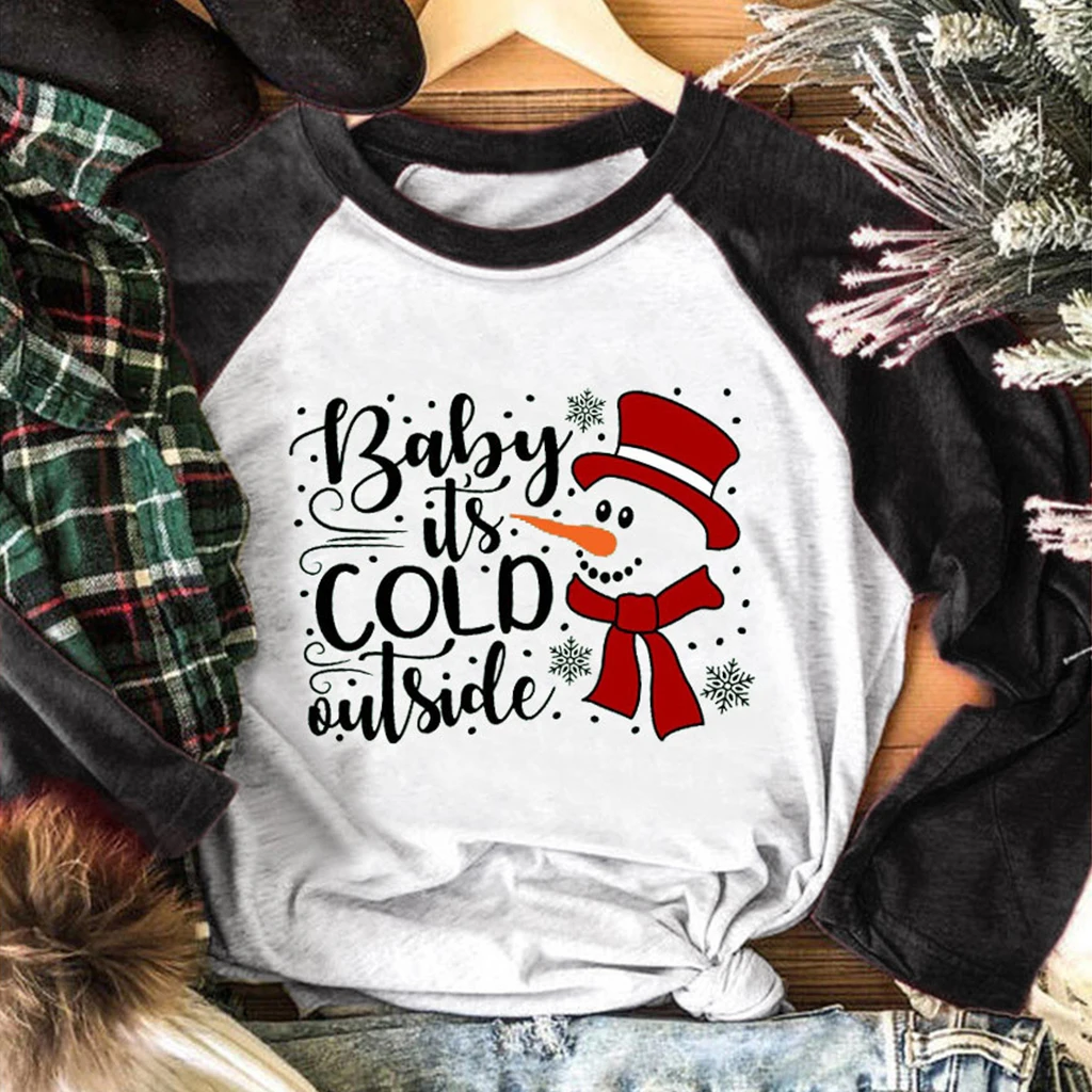 2020 Vianočné Snehuliak Tlač dámske Tričko Baby je To Chladné Strane Vtipné Príležitostné Voľné Dlhý Rukáv Topy Vianočné Oblečenie