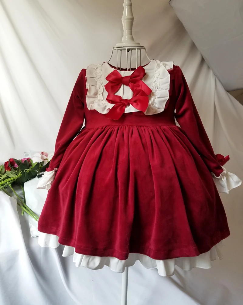 2020 Zimné Baby Girl Červené Šaty Nový Rok Deti Strany Princezná Hrubé Teplé Oblečenie Batoľa Dievčatá Dlhý Rukáv Velvet Vianočné Šaty
