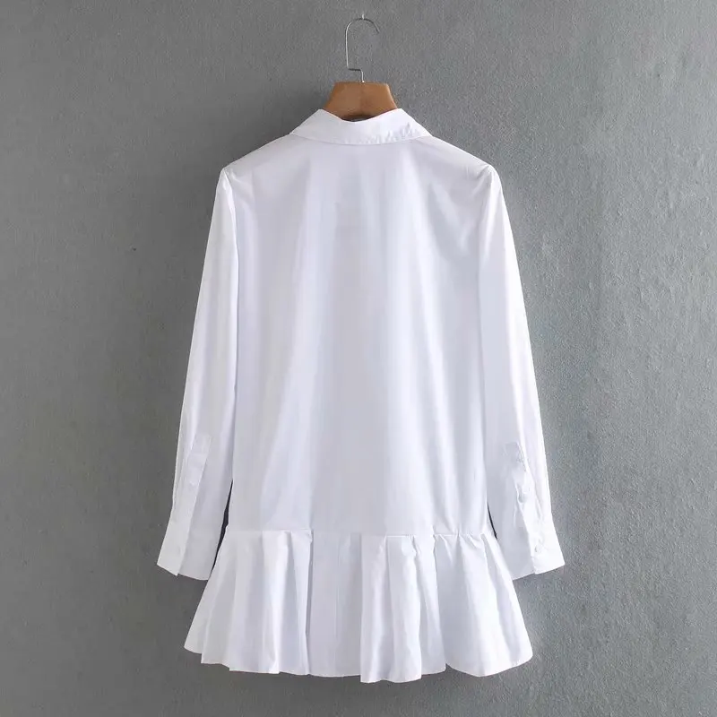 2020 ženy, jednofarebné lem skladaný biele mini šaty elegantný dlhý rukáv elegantné vestidos podnikania žien oblečenie šaty DS3532