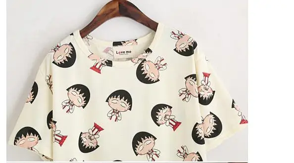 2021 dámske Letné Tričko Oblečenie Tričko O-krku Chibi Maruko Chan Vytlačené Krátke Klesnutie Topy