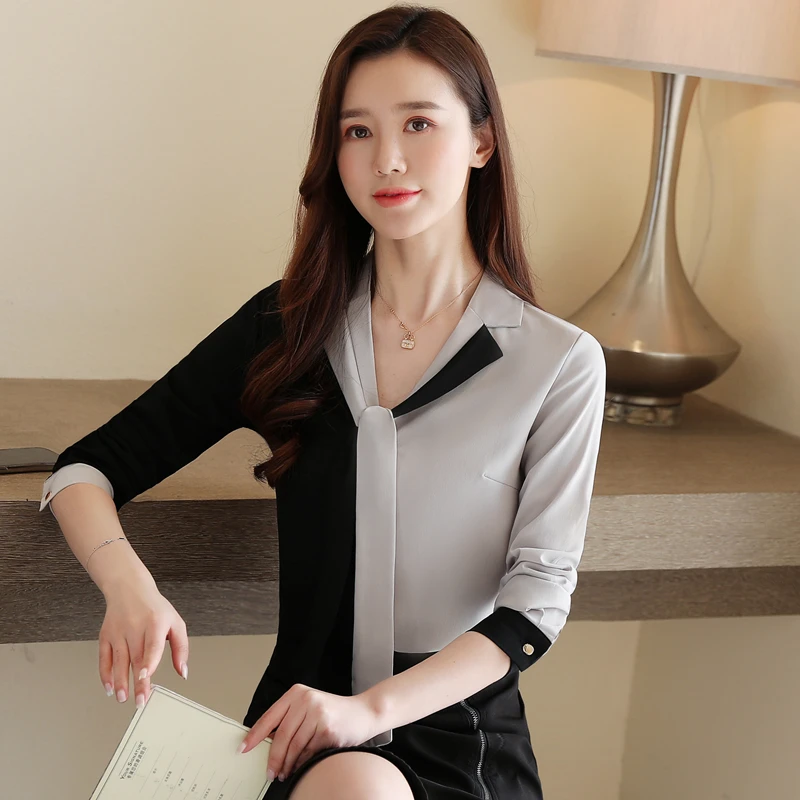 2021 Jeseň Kórejský Voľné Plus Veľkosť Šedá Ženy, Blúzky, Nový Štýl Long-Sleeve Šifón Tričko Ženy V Krku Dámy Oblečenie 10753