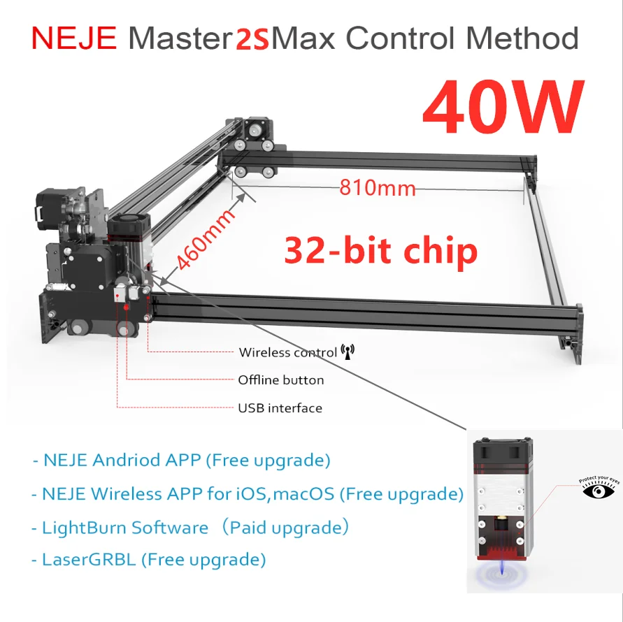 2021 NEJE Master 2, Max 40W Profesionálne Vysoko výkonné Laserové Rytie Stroj Rezací Stroj Lightburn Bluetooth App Control