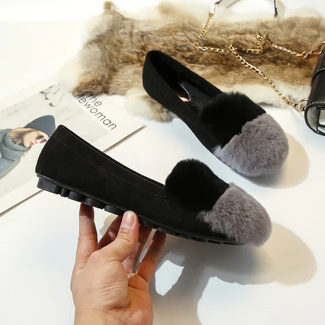 2021 nové jeseň zima bytov ženy ležérne topánky móda Kolo Prst Pohodlné králik kožušiny, obuv, Domáca obuv AC273
