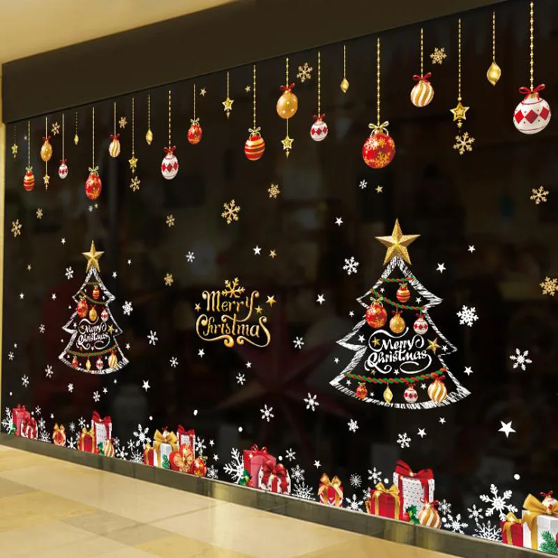 2021 Veselé Vianočné Dekorácie pre Domov Dekor Farebné Okenné Nálepky Samolepiace Šťastný Nový Rok Salón, Obchod Sklo Plagáty