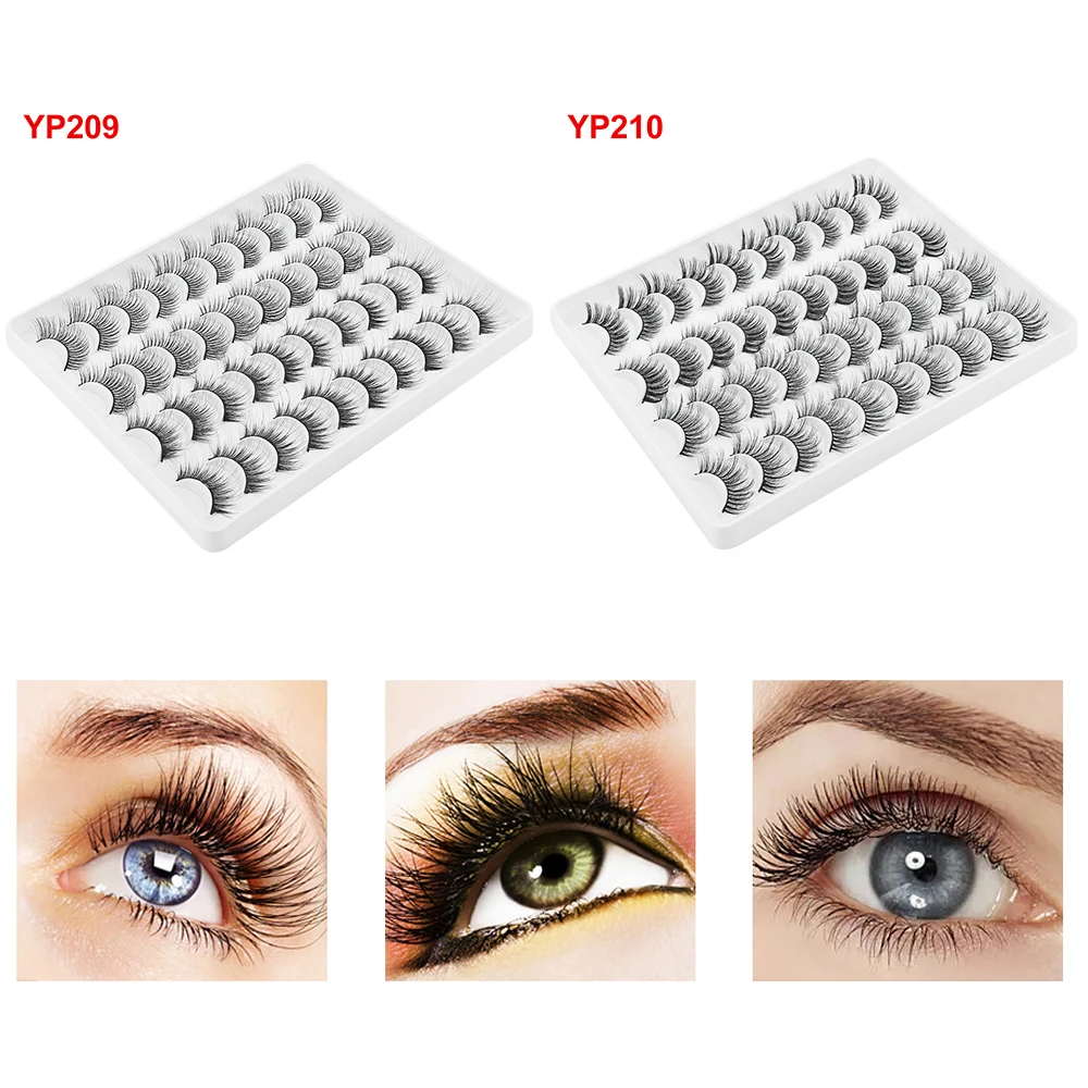 20Pair Prírodné Flase Mihalnice Opakovane Noriek Vlasy Hrubé Očné Riasy Ručné 3D Križujú Mihalnice Ženy Očný make-up Nástroje