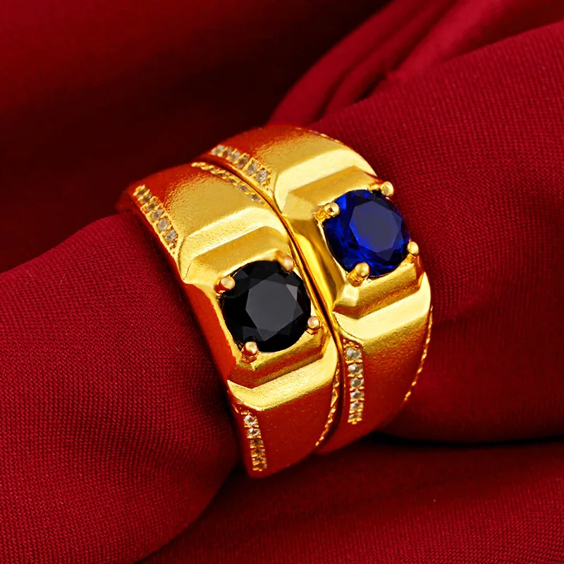 22K Pevné Žlté Zlato Jemné Šperky Krúžok pre Mužov Sapphire Strany Luxusné Svadobné Kapely Krúžok Mužov Resizable Rýdzeho Zlata Trendy Krúžok
