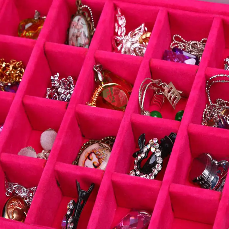24 Mriežky Velvet Šperky Box Prstene, Náušnice, Náhrdelníky make-up Držiteľ Prípade Organizátor Ženy Šperky Skladovanie 20*15*4.5 cm
