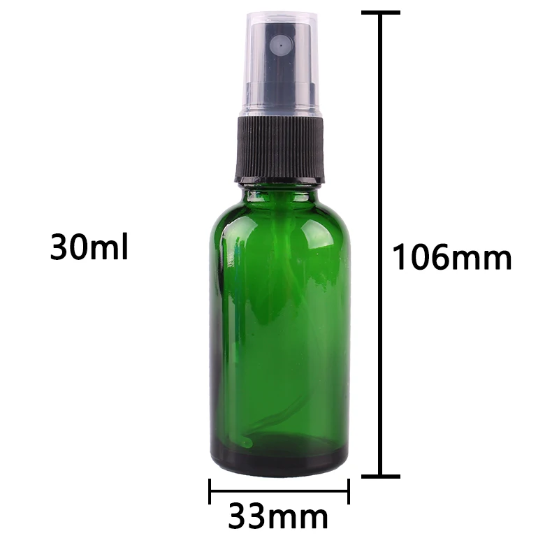 24pcs 30ml Zelené Sklo Spreji w/ Black Jemné Hmlu Postrekovač esenciálny olej fľaše prázdne kozmetické kontajnerov