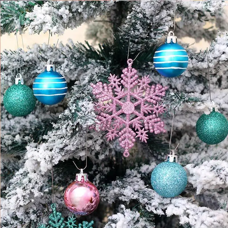 24Pcs Strieborná Ružová Vianočné Gule Snowflake Prívesok Nastaviť snehová Vločka v Tvare Set Vianočného Stromu Visí Ozdoby Dekorácie