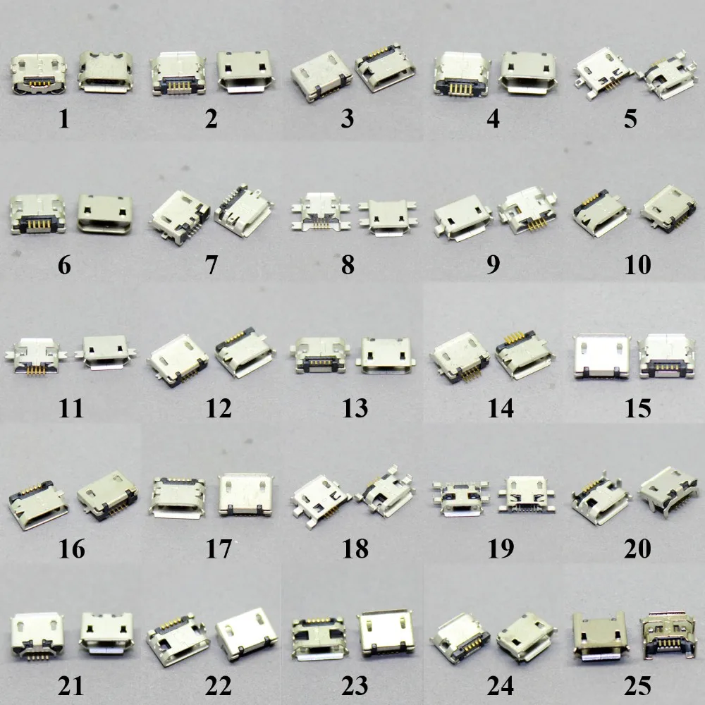 25Models 50 - 2000 KS Micro USB Konektor 5P 5pin USB Nabíjanie Zásuvky Konektora Mix SMD DIP V8 Port Nabíjanie Údaje Plug