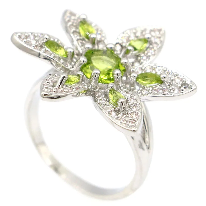 25x25mm SheCrown Krásne Roztomilé Lily Tvar Vytvorený Zelená Peridot Strieborný Prsteň pre Ženy Šperky Robiť Módne Šperky Dary