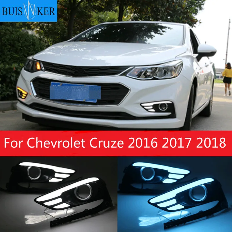 2KS LED Denných prevádzkových Svetlo Pre Chevrolet Cruze 2016 2017 2018 Dynamické Žltá Zase Signál Relé Nepremokavé Auta 12V DRL Lampa