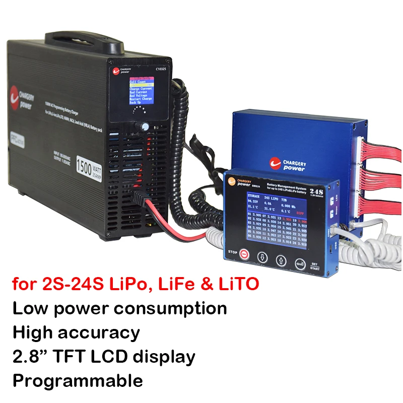2S-24S Lítium-LiPo Lifepo4 LTO Smart BMS 1.2 Rovnováhu Displej 1500W 24S Nabíjačky Li-ion Batéria Riešenie Chargery BMS24T C10325