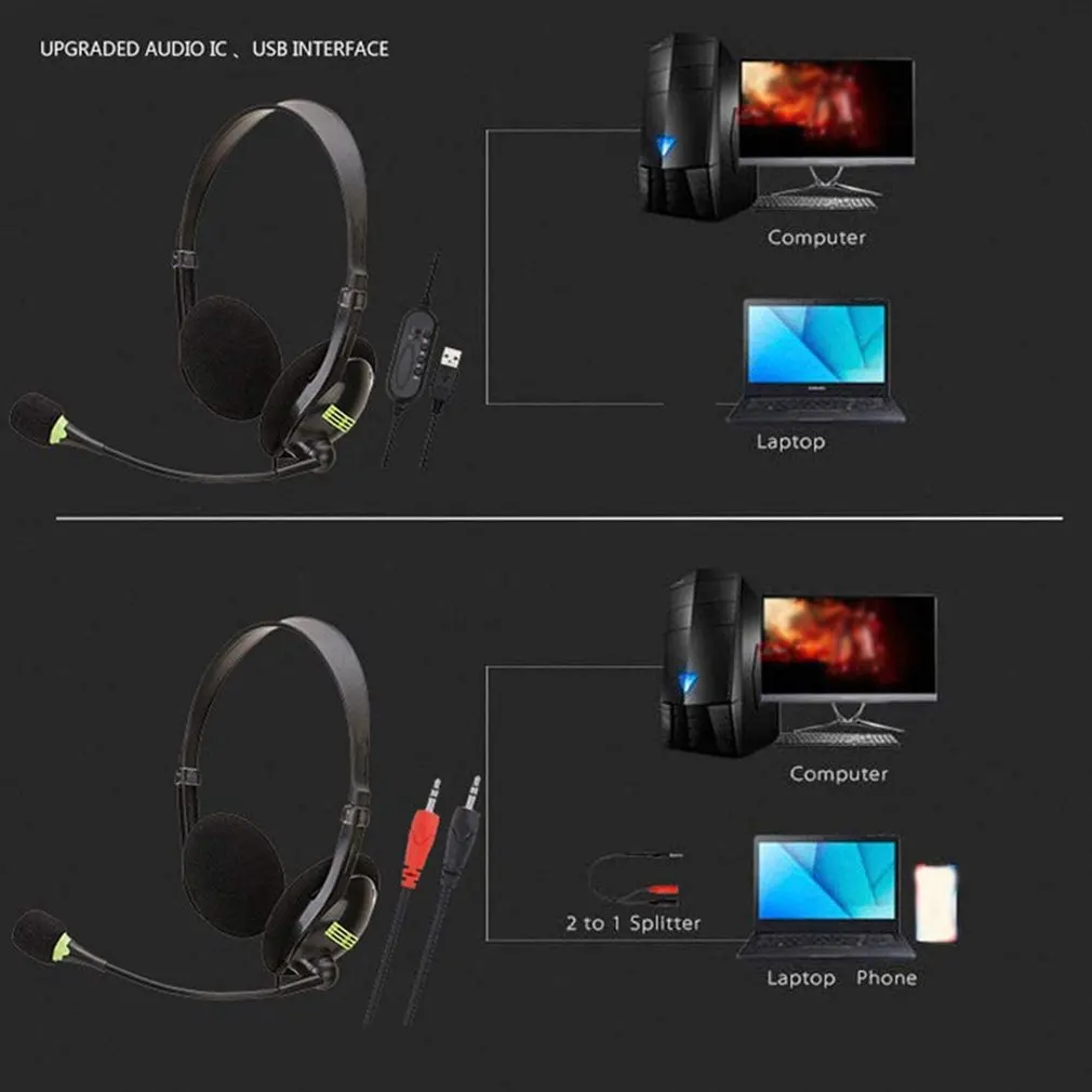 3,5 mm USB Rozhranie Hlava-montáž Herné Headset Prenosný Počítač PC Earphon S Mikrofónom Hluku-dole Káblové Stereo Slúchadlá