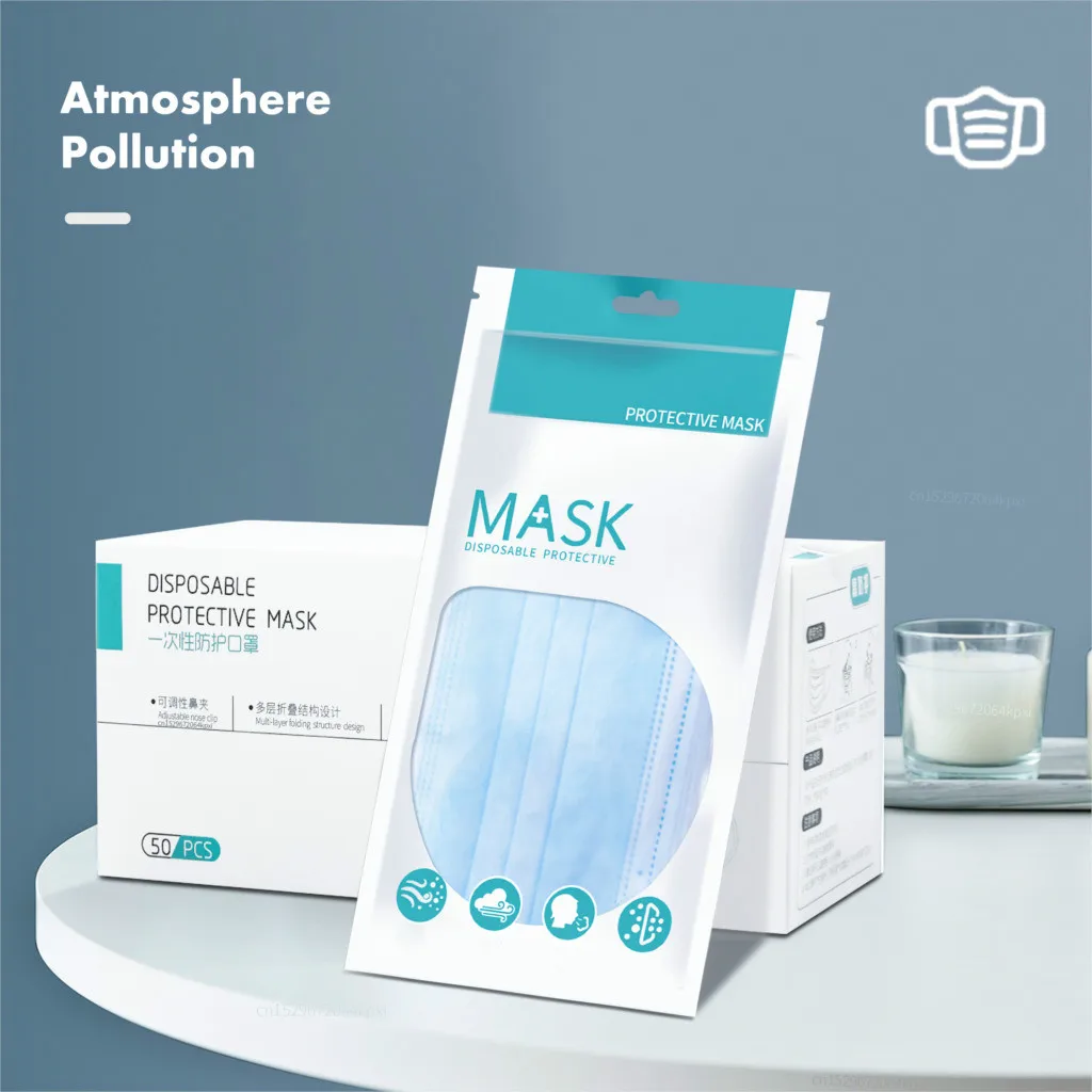 3 Layer Mask Non-tkané Masky 100ks Prachu Ochrana Jednorazové Tvár, Masky, Elastické Ucho Slučky Jednorazové Prachu, Filter Bezpečnosť Maska