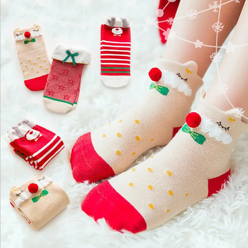 3 Pair/Pack Zimné Nový Štýl Detí Bavlna Vianočné Ponožka Bavlna, Baby, Deti Roztomilý Kreslený Ponožka Calcetines
