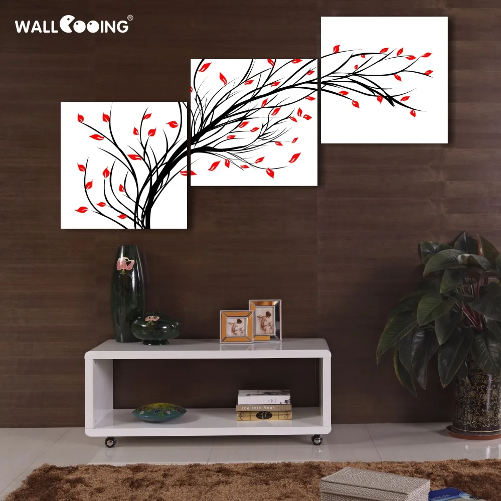 3 panel Červená a čierna a biela Pachira strom plátno, maľovanie na steny v obývacej izbe plagát rámy v modulárny tlač decoracion pic
