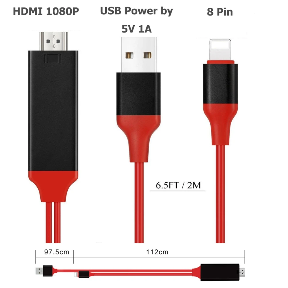 3-v-1 Lightning Kábel HDMI HDTV TELEVÍZOR Digitálnym AV Adaptérom 2M USB, HDMI 1080P Inteligentný Konvertor Pre Apple TV Pre IPhone HD Plug Play