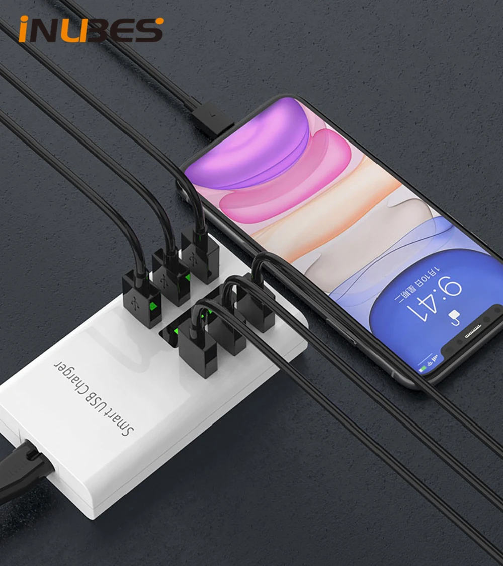 30W Smart USB Rýchlo nabíjacia Stanica pre iPhone Sumsung Xiao POCO Adaptér 6 Port USB Travel Desktop Nabíjačka Hub Rýchlo Nabíjačky
