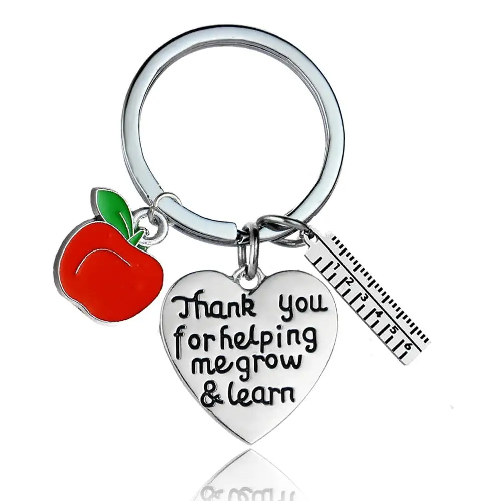 36PC Vďakyvzdania Učiteľov Darčeky Keychain Ďakujem, že Ste Mi Pomáha Rásť A Učiť sa Keyring Červené Jablko Pravítko Srdce Prívesok Šperky