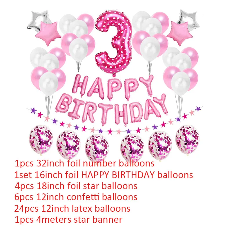 37pcs Číslo 3 Balón 3 Rokov Happy Birthday Dieťa, Chlapec, Dievča 3rd Party Dekorácie Tretej som Tri Dodávky, Ružová, Modrá