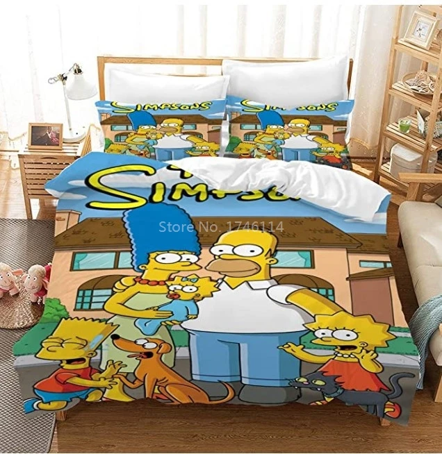 3D animovaný Simpsonovci posteľná bielizeň Nastaviť Mäkkú Perinu Vankúše pre Deti Deti Dospelí Twin Plný Kráľovná King Size Postelí Nastaviť