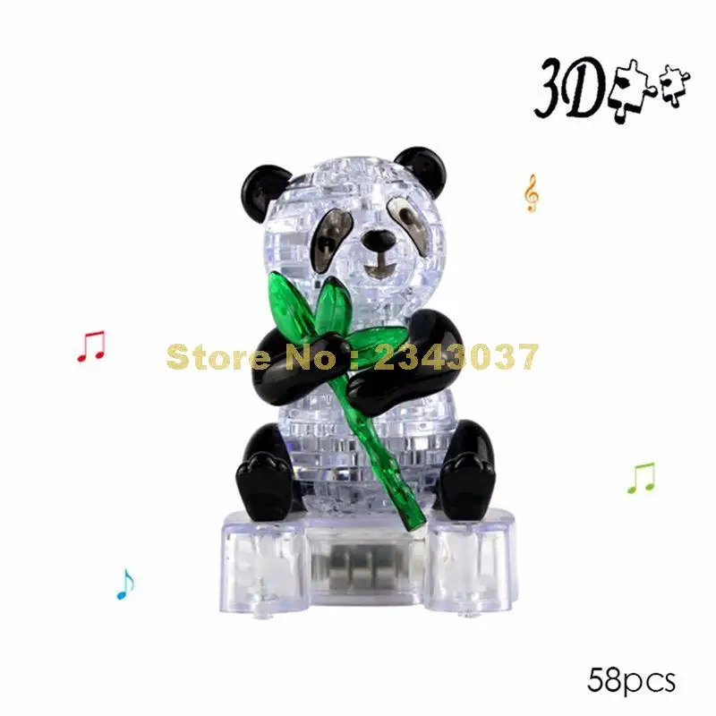 3d crystal panda puzzle flash light diy model budovy, hračky pre deti, domáce dekorácie Hračka
